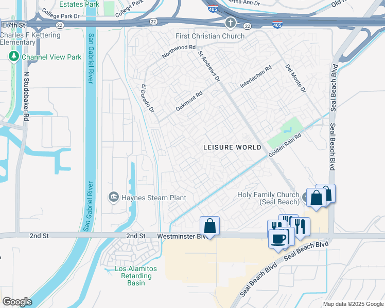 map of restaurants, bars, coffee shops, grocery stores, and more near 1341 Wee Burn Road in Seal Beach
