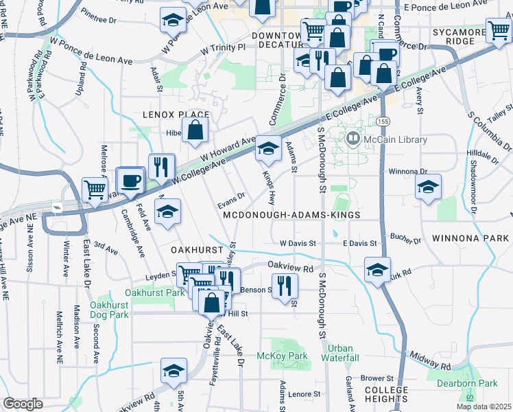 map of restaurants, bars, coffee shops, grocery stores, and more near 308 Greenwood Avenue in Decatur