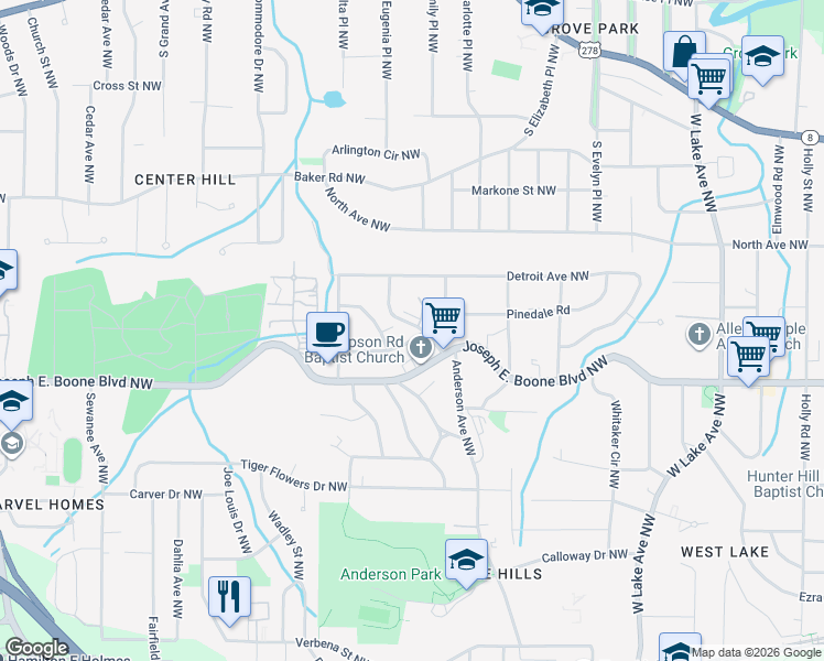 map of restaurants, bars, coffee shops, grocery stores, and more near 2005 Chicago Avenue Northwest in Atlanta