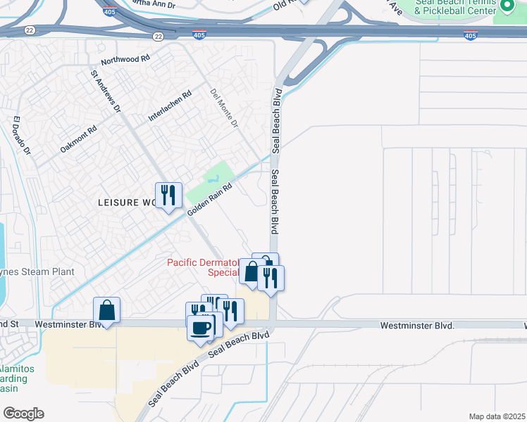 map of restaurants, bars, coffee shops, grocery stores, and more near 13601 Del Monte Drive in Seal Beach