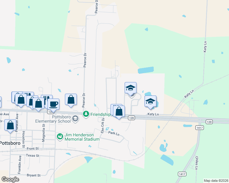 map of restaurants, bars, coffee shops, grocery stores, and more near 118 Ginger Drive in Pottsboro