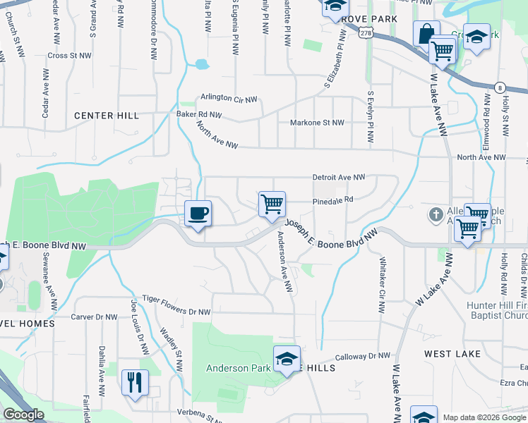 map of restaurants, bars, coffee shops, grocery stores, and more near 2005 Chicago Avenue Northwest in Atlanta