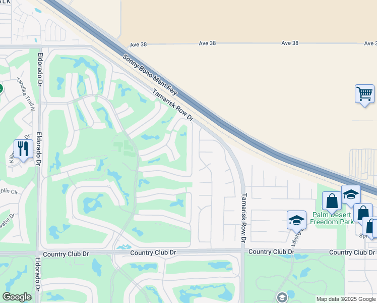 map of restaurants, bars, coffee shops, grocery stores, and more near 76666 Pansy Circle in Palm Desert