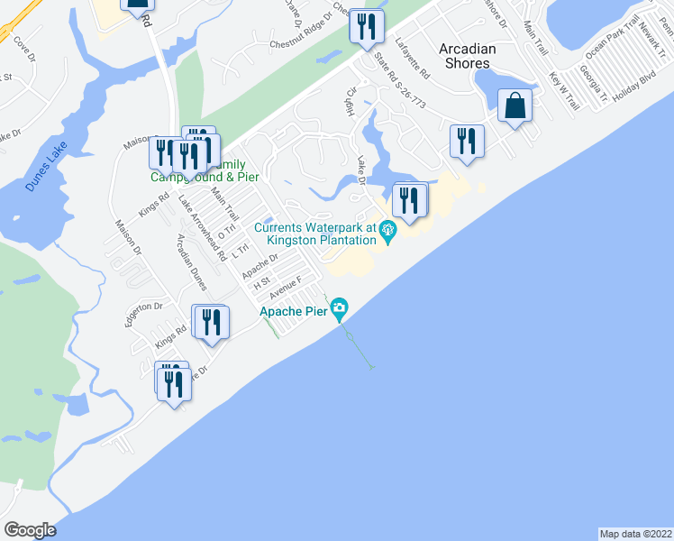 map of restaurants, bars, coffee shops, grocery stores, and more near 8500 Margate Circle in Myrtle Beach