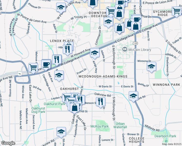 map of restaurants, bars, coffee shops, grocery stores, and more near 308 Greenwood Avenue in Decatur