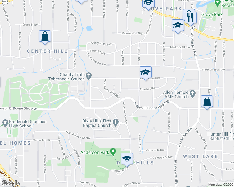 map of restaurants, bars, coffee shops, grocery stores, and more near 2005 Chicago Avenue Northwest in Atlanta