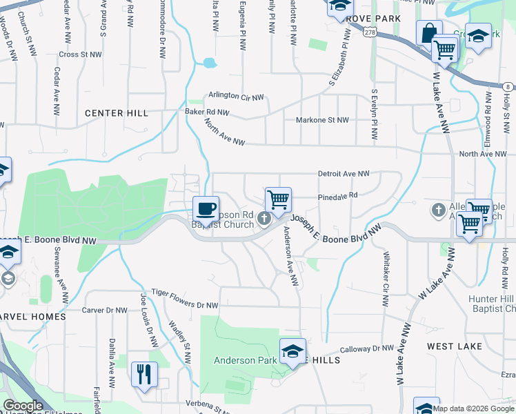 map of restaurants, bars, coffee shops, grocery stores, and more near 2005 Chicago Avenue Northwest in Atlanta