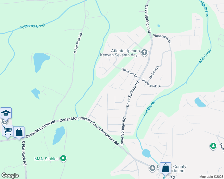 map of restaurants, bars, coffee shops, grocery stores, and more near 1588 Wembley Drive in Douglasville