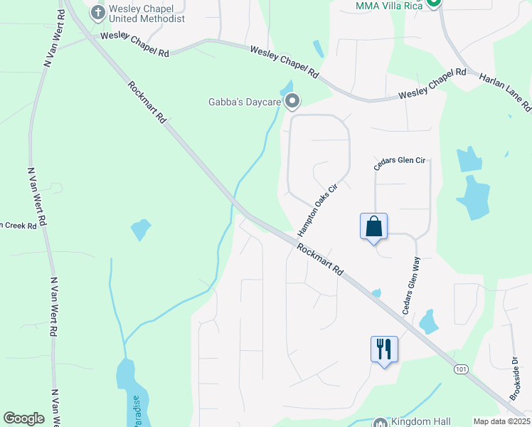 map of restaurants, bars, coffee shops, grocery stores, and more near 1905 Rockmart Road in Villa Rica