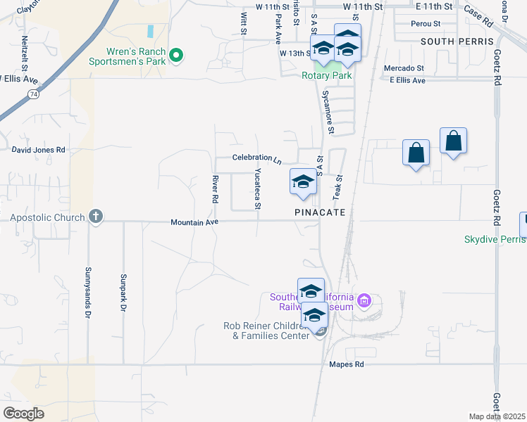 map of restaurants, bars, coffee shops, grocery stores, and more near 2031 Yucateca Street in Perris