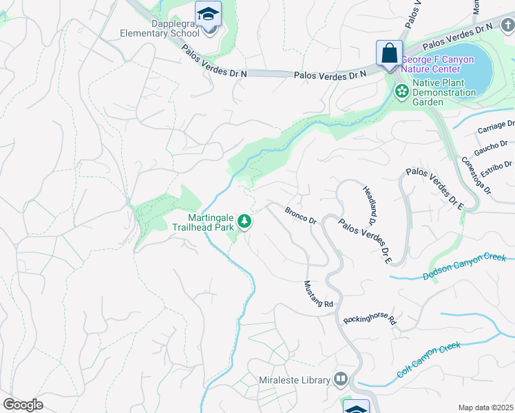 map of restaurants, bars, coffee shops, grocery stores, and more near 14 Bronco Drive in Rancho Palos Verdes