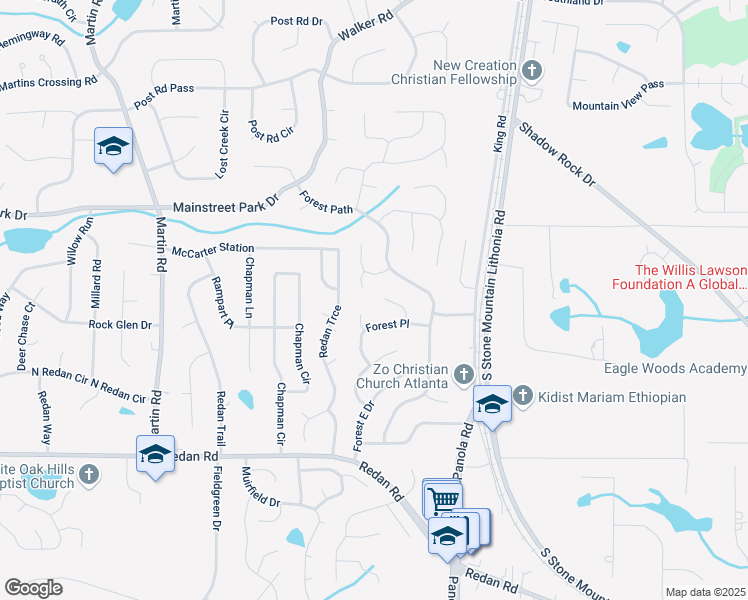 map of restaurants, bars, coffee shops, grocery stores, and more near 974 Fox Valley Trail in Stone Mountain