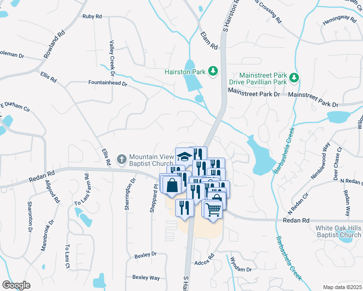 map of restaurants, bars, coffee shops, grocery stores, and more near 902 Ashton Oak Circle in Stone Mountain