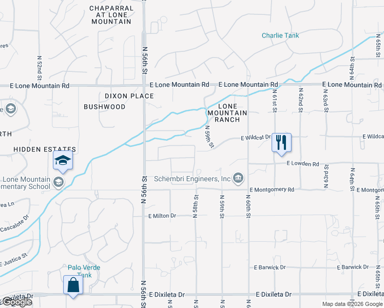 map of restaurants, bars, coffee shops, grocery stores, and more near 5801 East Wildcat Drive in Cave Creek