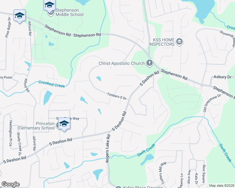 map of restaurants, bars, coffee shops, grocery stores, and more near 6900 Timbers East Drive in Lithonia