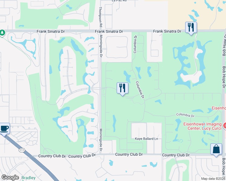 map of restaurants, bars, coffee shops, grocery stores, and more near 27 Duke Drive in Rancho Mirage