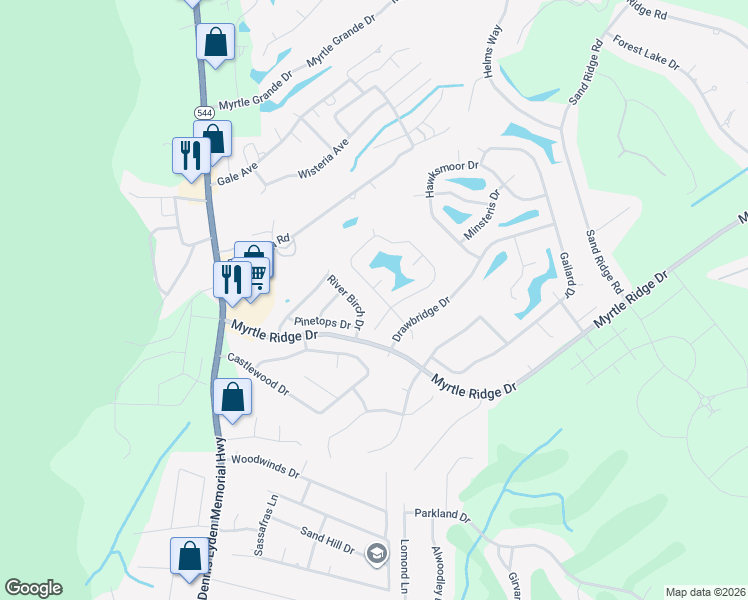 map of restaurants, bars, coffee shops, grocery stores, and more near 829 River Birch Drive in Conway