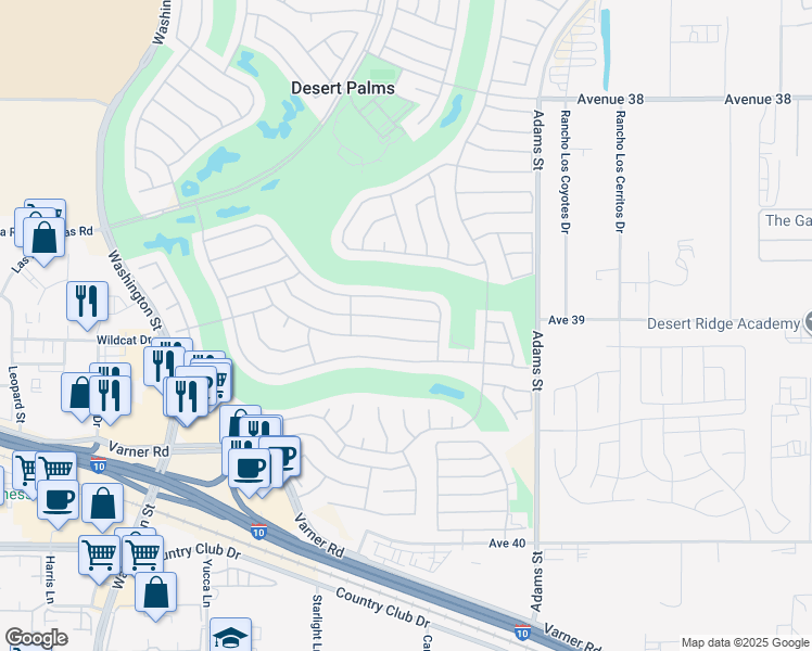 map of restaurants, bars, coffee shops, grocery stores, and more near 78739 Palm Tree Avenue in Palm Desert