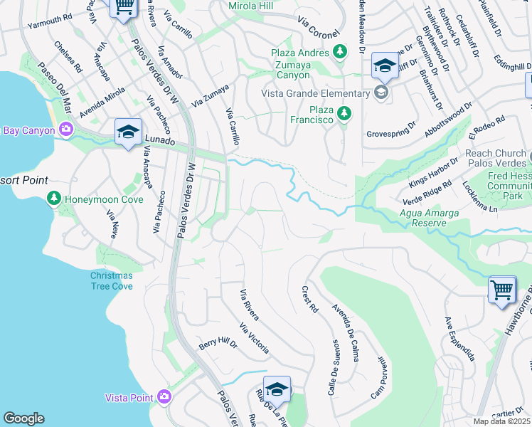 map of restaurants, bars, coffee shops, grocery stores, and more near 2830 Victoria Place in Palos Verdes Estates