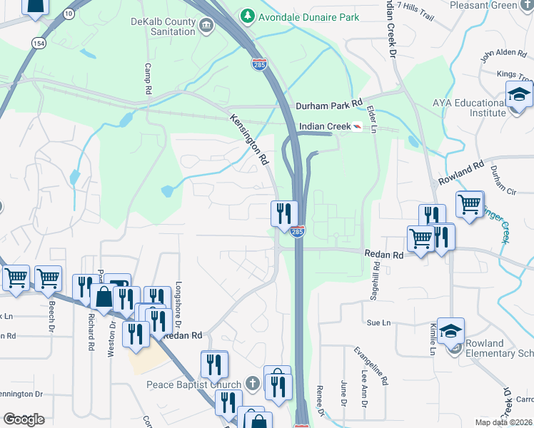 map of restaurants, bars, coffee shops, grocery stores, and more near 3803 Travis Trc in Decatur
