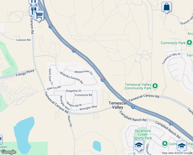 map of restaurants, bars, coffee shops, grocery stores, and more near 10462 Whitecrown Circle in Corona