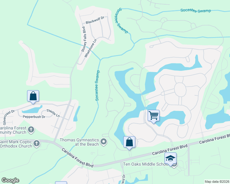 map of restaurants, bars, coffee shops, grocery stores, and more near Hydrangea Dr in Myrtle Beach