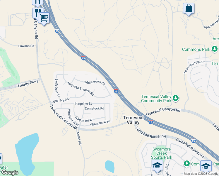 map of restaurants, bars, coffee shops, grocery stores, and more near 10462 Whitecrown Circle in Corona