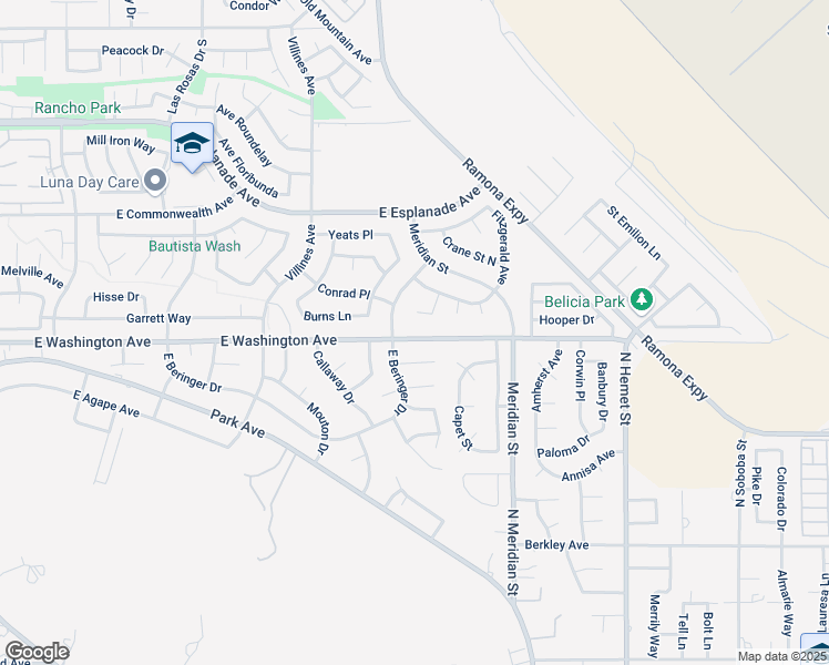 map of restaurants, bars, coffee shops, grocery stores, and more near 1612 East Washington Avenue in San Jacinto