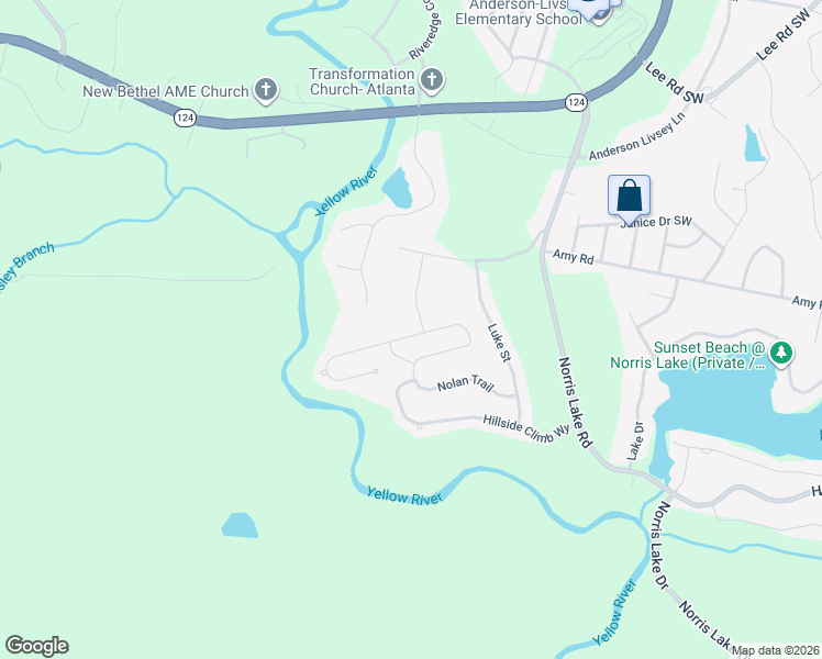 map of restaurants, bars, coffee shops, grocery stores, and more near 8005 Nolan Trail in Snellville