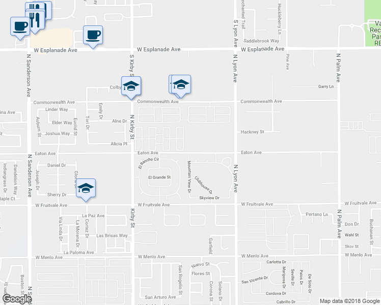 map of restaurants, bars, coffee shops, grocery stores, and more near 1592 Eaton Avenue in Hemet