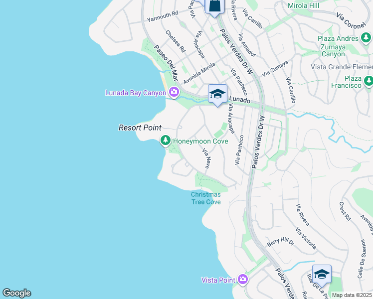 map of restaurants, bars, coffee shops, grocery stores, and more near 2804 Paseo Del Mar in Palos Verdes Estates