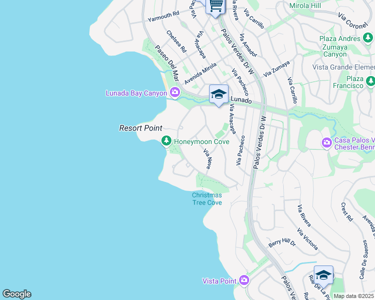 map of restaurants, bars, coffee shops, grocery stores, and more near 2804 Paseo Del Mar in Palos Verdes Estates