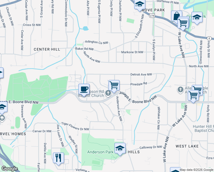 map of restaurants, bars, coffee shops, grocery stores, and more near 2005 Chicago Avenue Northwest in Atlanta