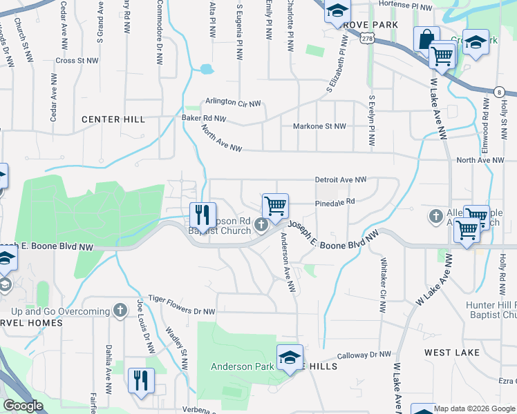 map of restaurants, bars, coffee shops, grocery stores, and more near 2005 Chicago Avenue Northwest in Atlanta