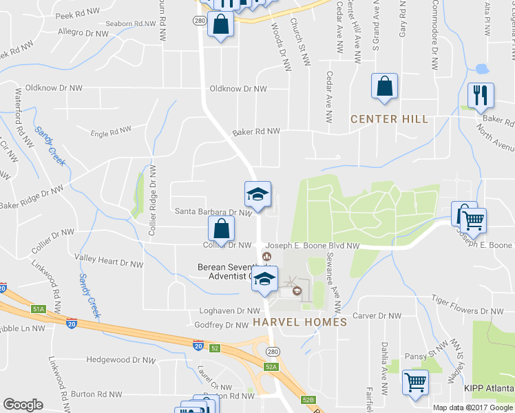 map of restaurants, bars, coffee shops, grocery stores, and more near 366 Hamilton E Holmes Drive Northwest in Atlanta
