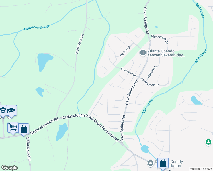 map of restaurants, bars, coffee shops, grocery stores, and more near 1608 Wembley Drive in Douglasville