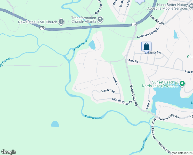 map of restaurants, bars, coffee shops, grocery stores, and more near 8005 Nolan Trail in Snellville
