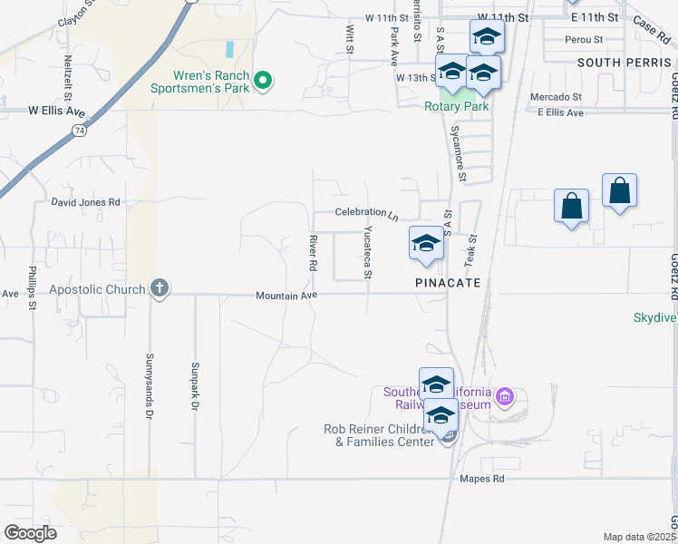map of restaurants, bars, coffee shops, grocery stores, and more near 1961 Loma Bonita Street in Perris