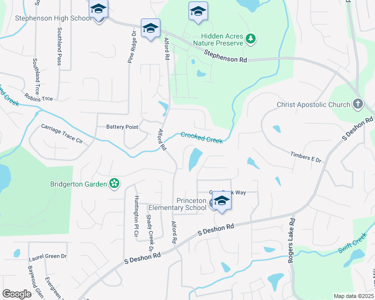 map of restaurants, bars, coffee shops, grocery stores, and more near 6669 Princeton Park Court in Lithonia