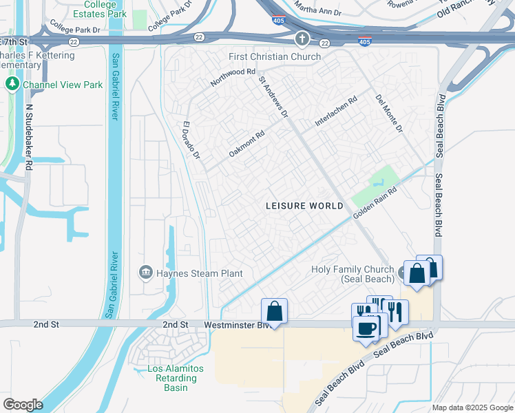 map of restaurants, bars, coffee shops, grocery stores, and more near Wee Burn Road in Seal Beach
