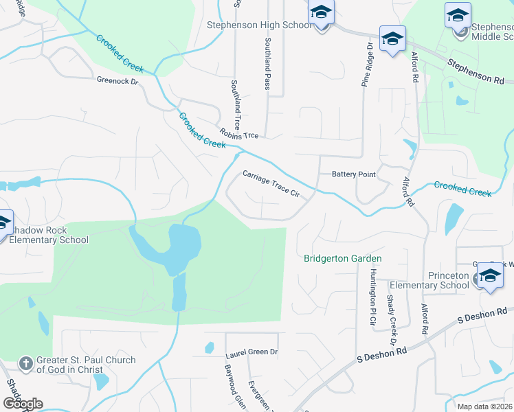 map of restaurants, bars, coffee shops, grocery stores, and more near 6359 Carriage Crossing in Stone Mountain