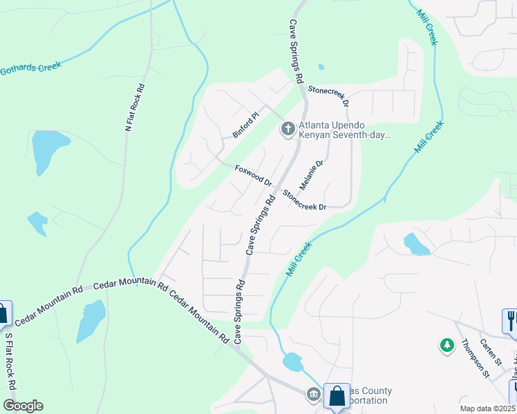 map of restaurants, bars, coffee shops, grocery stores, and more near 1546 Edgemoor Lane in Douglasville