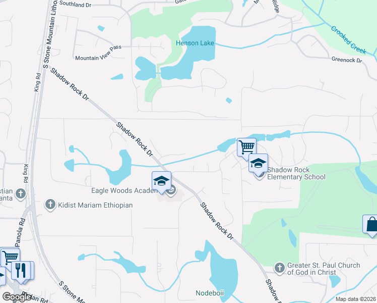 map of restaurants, bars, coffee shops, grocery stores, and more near 5799 Shadow Creek Drive in Lithonia