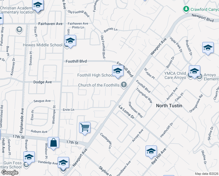 map of restaurants, bars, coffee shops, grocery stores, and more near 13511 Whembly Drive in Santa Ana