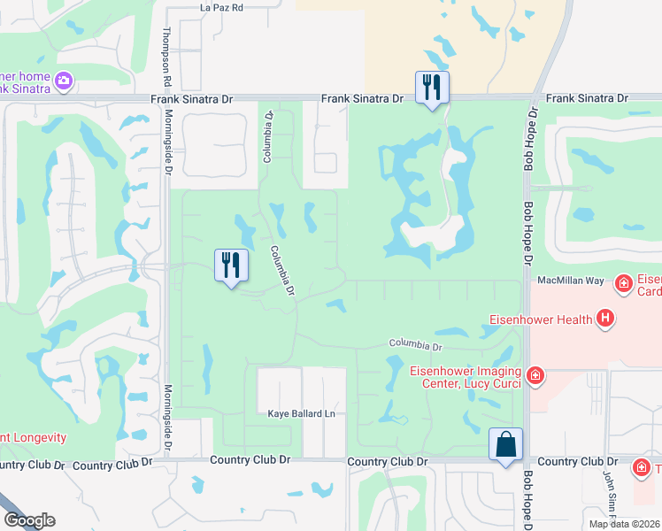 map of restaurants, bars, coffee shops, grocery stores, and more near 29 Stanford Drive in Rancho Mirage
