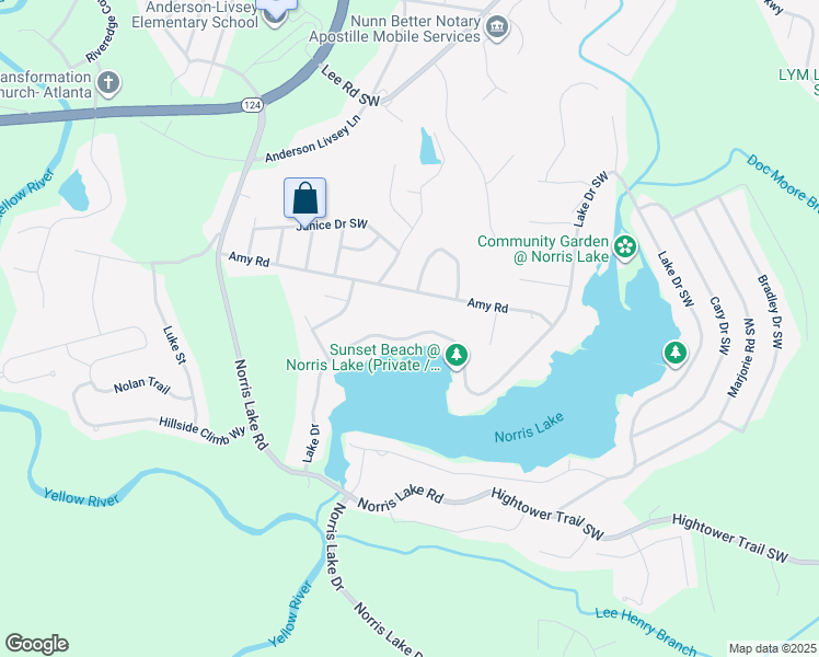 map of restaurants, bars, coffee shops, grocery stores, and more near 906 Lake Drive in Snellville