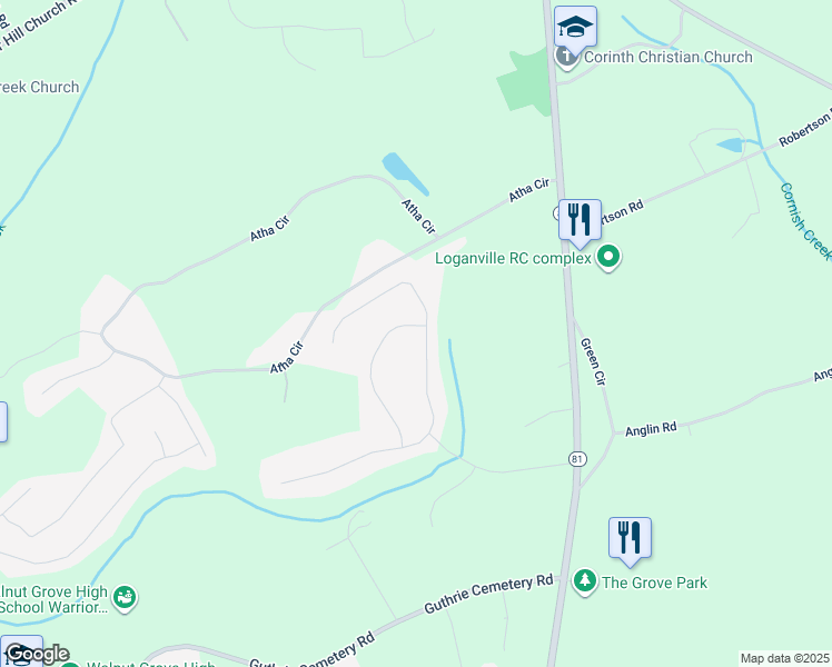 map of restaurants, bars, coffee shops, grocery stores, and more near 4282 Bypass in Loganville