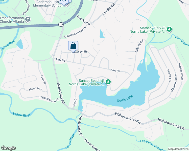 map of restaurants, bars, coffee shops, grocery stores, and more near 906 Lake Drive in Snellville