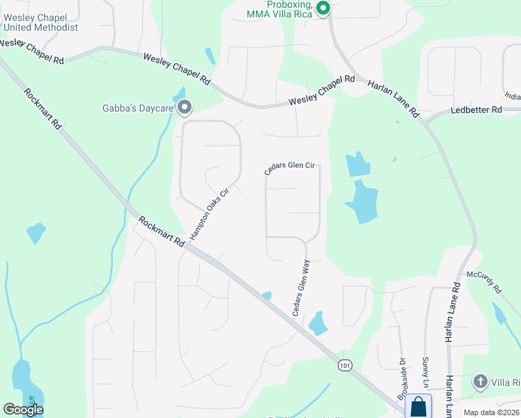 map of restaurants, bars, coffee shops, grocery stores, and more near 244 Cedars Glen Circle in Villa Rica