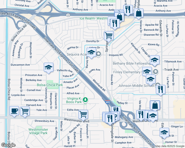 map of restaurants, bars, coffee shops, grocery stores, and more near 5841 Allison Circle in Westminster